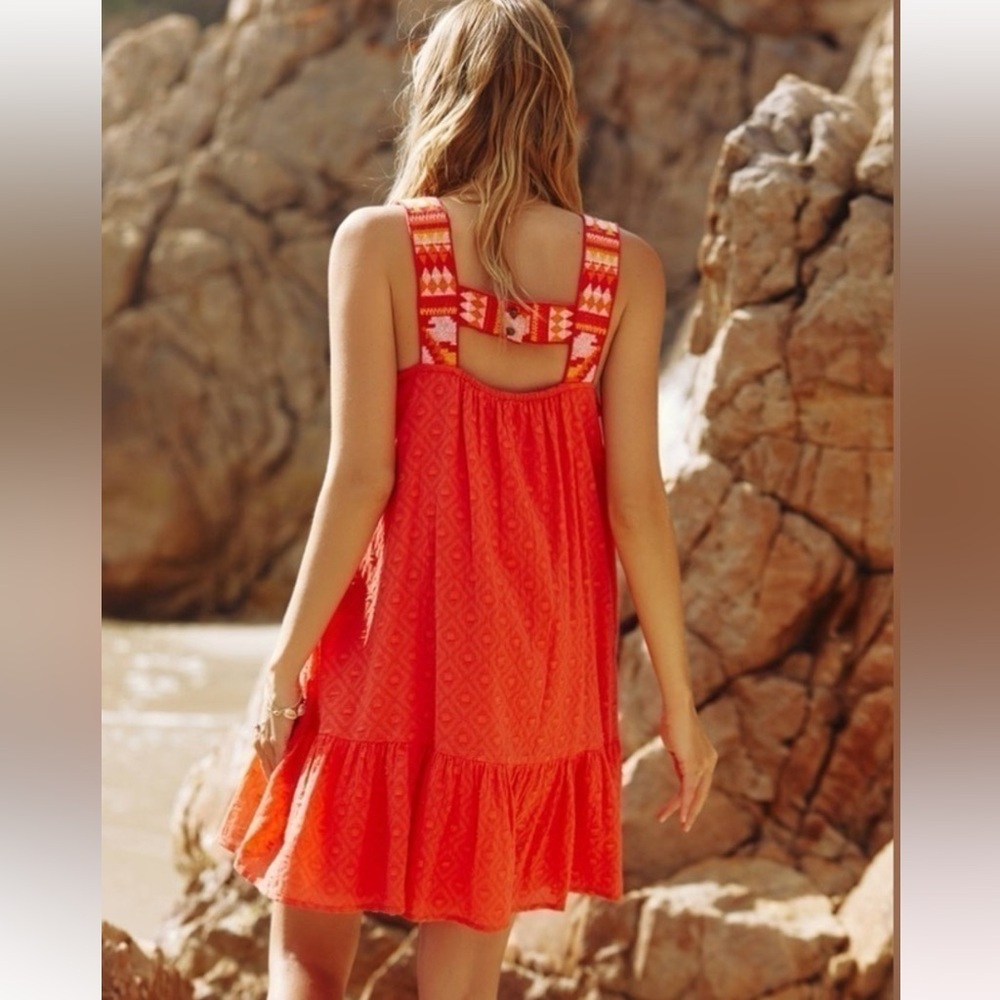 Anthropologie Coral Textured Tunic Swing Dress with Embroidered Straps size XS - Picture 4 of 13